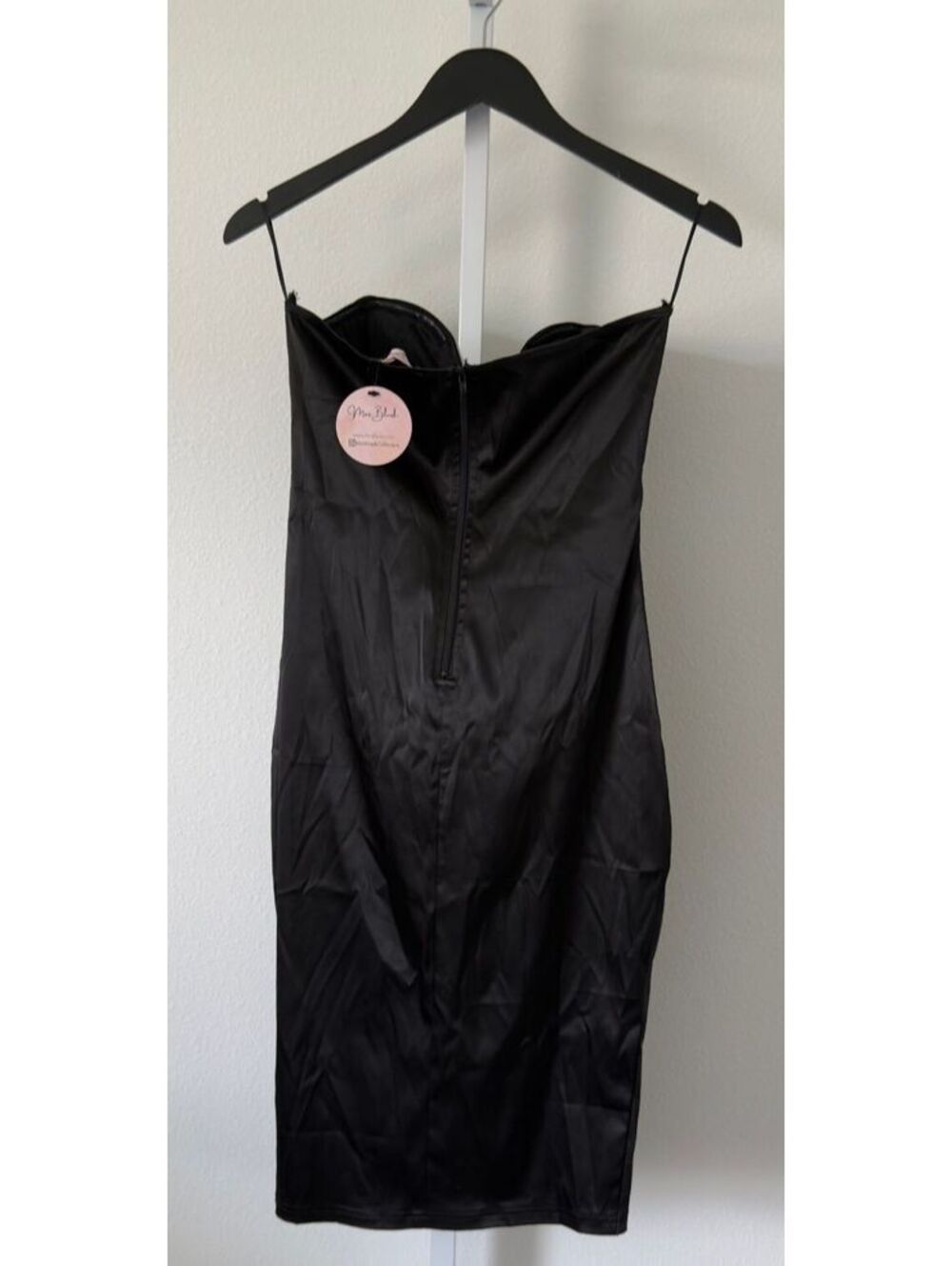 Mrs Blush Black Satin Strapless Corset Bodycon Mini Dress Women's Size Large - Picture 2 of 4